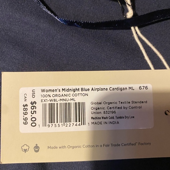 NWT Pact Airplane Wrap Cardigan, M/L - Picture 4 of 5